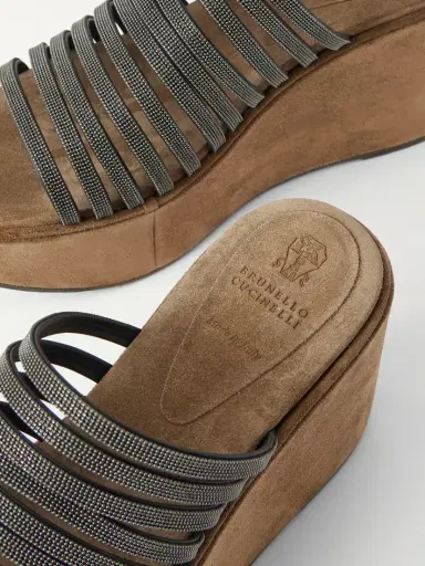 Brunello Cucinelli 80 Embellished Suede Platform Mules | Thumbnail 5 Brunello Cucinelli 80 Embellished Suede Platform Mules | Thumbnail 5
