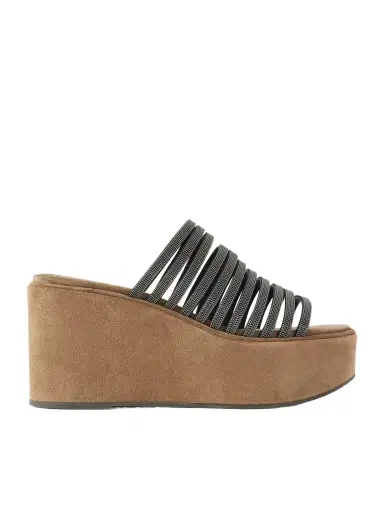 Brunello Cucinelli 80 Embellished Suede Platform Mules | Thumbnail 1 Brunello Cucinelli 80 Embellished Suede Platform Mules | Thumbnail 1