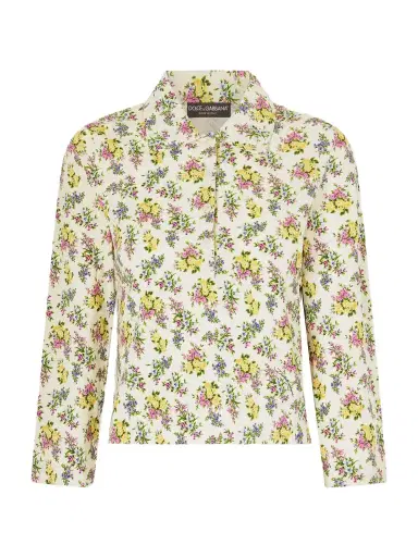 Dolce & Gabbana Floral-print Ribbed-knit Polo Shirt | Thumbnail 1 Dolce & Gabbana Floral-print Ribbed-knit Polo Shirt | Thumbnail 1