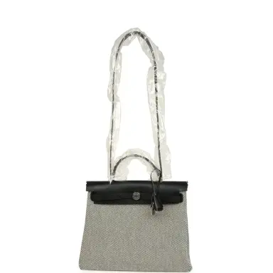HERMÈS Hermes Herbag Zip PM 31 Black Vache Hunter and Ecru-Black Criss Viking Canvas Palladium Hardware | Thumbnail 7 HERMÈS Hermes Herbag Zip PM 31 Black Vache Hunter and Ecru-Black Criss Viking Canvas Palladium Hardware | Thumbnail 7