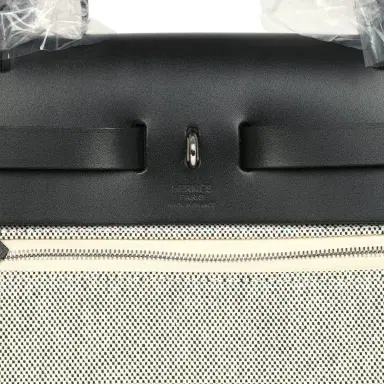 HERMÈS Hermes Herbag Zip PM 31 Black Vache Hunter and Ecru-Black Criss Viking Canvas Palladium Hardware | Thumbnail 8 HERMÈS Hermes Herbag Zip PM 31 Black Vache Hunter and Ecru-Black Criss Viking Canvas Palladium Hardware | Thumbnail 8