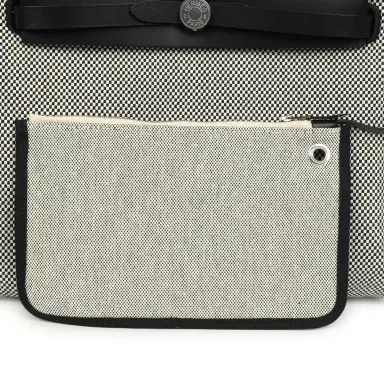 HERMÈS Hermes Herbag Zip PM 31 Black Vache Hunter and Ecru-Black Criss Viking Canvas Palladium Hardware | Thumbnail 10 HERMÈS Hermes Herbag Zip PM 31 Black Vache Hunter and Ecru-Black Criss Viking Canvas Palladium Hardware | Thumbnail 10