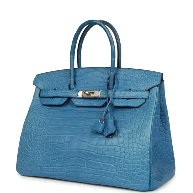 HERMÈS Pre-owned Hermes Birkin 35 Mykonos Matte Alligator Palladium Hardware | Thumbnail 5 HERMÈS Pre-owned Hermes Birkin 35 Mykonos Matte Alligator Palladium Hardware | Thumbnail 5