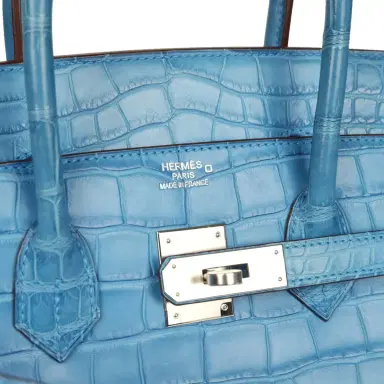 HERMÈS Pre-owned Hermes Birkin 35 Mykonos Matte Alligator Palladium Hardware | Thumbnail 7 HERMÈS Pre-owned Hermes Birkin 35 Mykonos Matte Alligator Palladium Hardware | Thumbnail 7