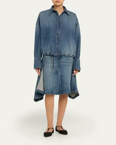 Brandon Maxwell Leland Denim Drawstring Bubble Shirt | Thumbnail 2 Brandon Maxwell Leland Denim Drawstring Bubble Shirt | Thumbnail 2