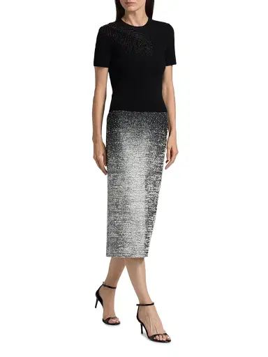 Oscar de la Renta Women's Beaded Feather-Embroidered Short-Sleeve Sweater | Thumbnail 2 Oscar de la Renta Women's Beaded Feather-Embroidered Short-Sleeve Sweater | Thumbnail 2