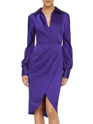 Theia Women's Steph Satin Sheath Shirtdress - Empress Violet | Thumbnail 2 Theia Women's Steph Satin Sheath Shirtdress - Empress Violet | Thumbnail 2