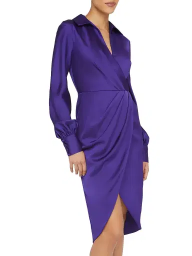 Theia Women's Steph Satin Sheath Shirtdress - Empress Violet | Thumbnail 3 Theia Women's Steph Satin Sheath Shirtdress - Empress Violet | Thumbnail 3