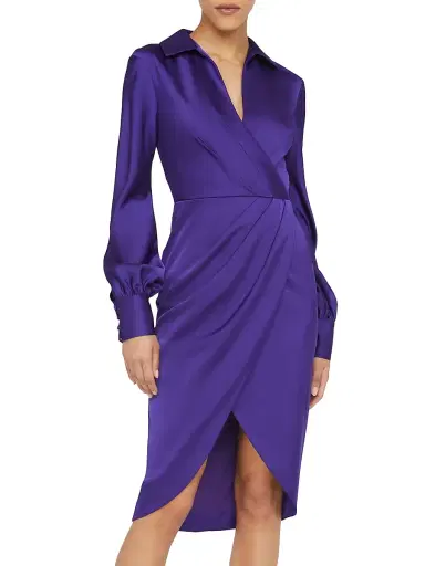 Theia Women's Steph Satin Sheath Shirtdress - Empress Violet | Thumbnail 4 Theia Women's Steph Satin Sheath Shirtdress - Empress Violet | Thumbnail 4