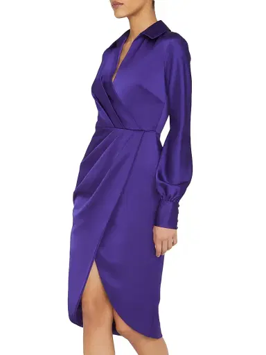Theia Women's Steph Satin Sheath Shirtdress - Empress Violet | Thumbnail 5 Theia Women's Steph Satin Sheath Shirtdress - Empress Violet | Thumbnail 5