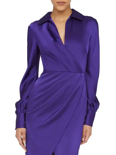 Theia Women's Steph Satin Sheath Shirtdress - Empress Violet | Thumbnail 7 Theia Women's Steph Satin Sheath Shirtdress - Empress Violet | Thumbnail 7