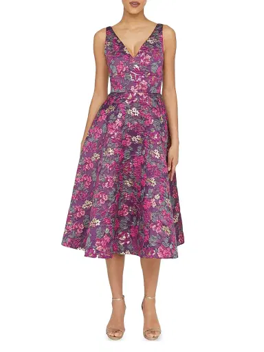 THEIA Women's Pia Jacquard Tea-Length Dress | Thumbnail 2 THEIA Women's Pia Jacquard Tea-Length Dress | Thumbnail 2