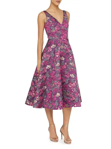 THEIA Women's Pia Jacquard Tea-Length Dress | Thumbnail 3 THEIA Women's Pia Jacquard Tea-Length Dress | Thumbnail 3