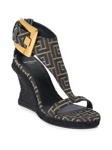 Balmain Women's 95MM Jacquard Espadrille Wedge Sandals - Ivoire Noir | Thumbnail 2 Balmain Women's 95MM Jacquard Espadrille Wedge Sandals - Ivoire Noir | Thumbnail 2