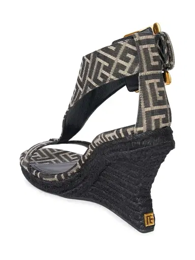 Balmain Women's 95MM Jacquard Espadrille Wedge Sandals - Ivoire Noir | Thumbnail 3 Balmain Women's 95MM Jacquard Espadrille Wedge Sandals - Ivoire Noir | Thumbnail 3