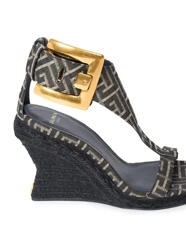 Balmain Women's 95MM Jacquard Espadrille Wedge Sandals - Ivoire Noir | Thumbnail 5 Balmain Women's 95MM Jacquard Espadrille Wedge Sandals - Ivoire Noir | Thumbnail 5
