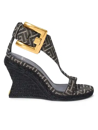 Balmain Women's 95MM Jacquard Espadrille Wedge Sandals - Ivoire Noir | Thumbnail 1 Balmain Women's 95MM Jacquard Espadrille Wedge Sandals - Ivoire Noir | Thumbnail 1