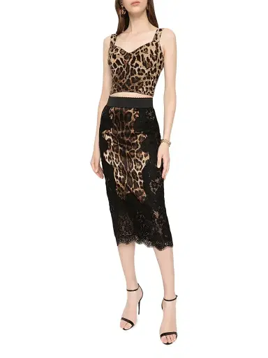 Dolce & Gabbana Women's Lace Leopard-Print Patch Midi-Skirt - Leo New | Thumbnail 2 Dolce & Gabbana Women's Lace Leopard-Print Patch Midi-Skirt - Leo New | Thumbnail 2