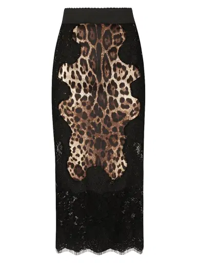 Dolce & Gabbana Women's Lace Leopard-Print Patch Midi-Skirt - Leo New | Thumbnail 1 Dolce & Gabbana Women's Lace Leopard-Print Patch Midi-Skirt - Leo New | Thumbnail 1