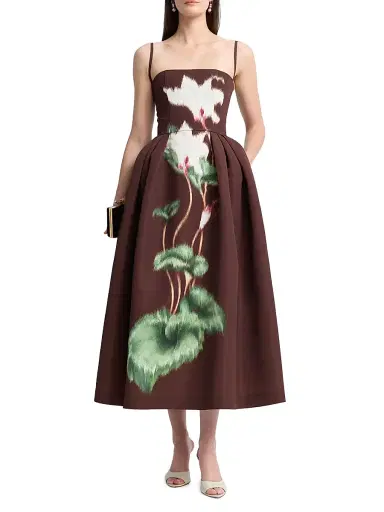 Oscar de la Renta Women's Cyclamen Faille Midi-Dress - White Mahogany | Thumbnail 2 Oscar de la Renta Women's Cyclamen Faille Midi-Dress - White Mahogany | Thumbnail 2