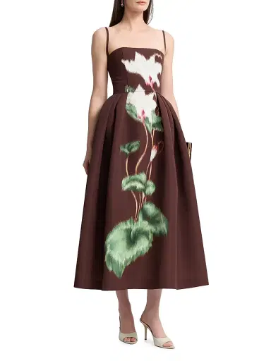 Oscar de la Renta Women's Cyclamen Faille Midi-Dress - White Mahogany | Thumbnail 3 Oscar de la Renta Women's Cyclamen Faille Midi-Dress - White Mahogany | Thumbnail 3