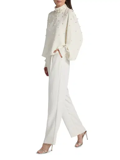 Oscar de la Renta Women's Imitation Pearl-Embellished Silk-Blend Georgette Blouse - | Thumbnail 2 Oscar de la Renta Women's Imitation Pearl-Embellished Silk-Blend Georgette Blouse - | Thumbnail 2