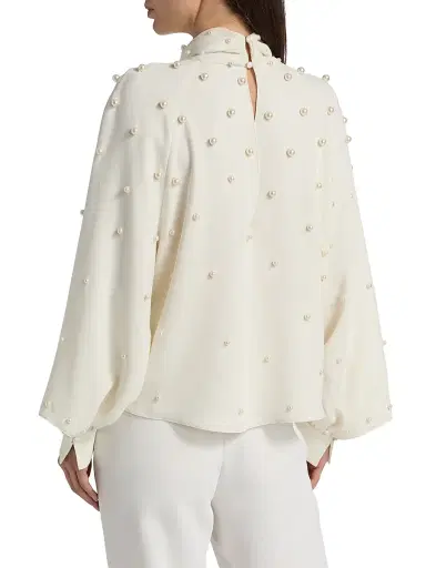 Oscar de la Renta Women's Imitation Pearl-Embellished Silk-Blend Georgette Blouse - | Thumbnail 5 Oscar de la Renta Women's Imitation Pearl-Embellished Silk-Blend Georgette Blouse - | Thumbnail 5