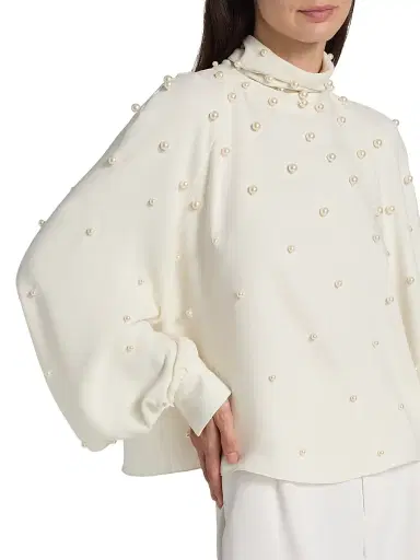 Oscar de la Renta Women's Imitation Pearl-Embellished Silk-Blend Georgette Blouse - | Thumbnail 6 Oscar de la Renta Women's Imitation Pearl-Embellished Silk-Blend Georgette Blouse - | Thumbnail 6
