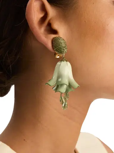 Oscar de la Renta Women's 24K-Gold-Plated & Mixed-Media Petal Drop Earrings - Sage | Thumbnail 2 Oscar de la Renta Women's 24K-Gold-Plated & Mixed-Media Petal Drop Earrings - Sage | Thumbnail 2