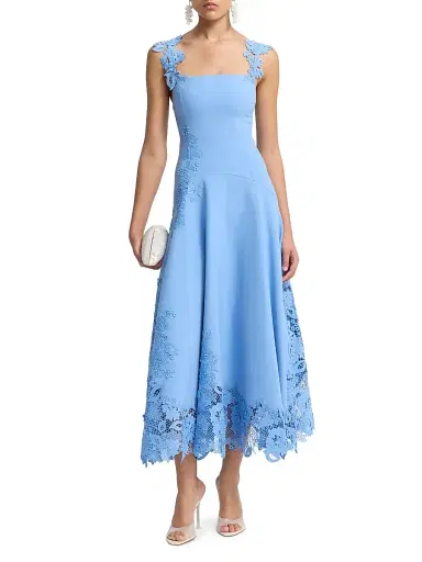 Oscar de la Renta Women's Porcelain Flower Guipure Cocktail Dress - Hydrangea | Thumbnail 2 Oscar de la Renta Women's Porcelain Flower Guipure Cocktail Dress - Hydrangea | Thumbnail 2