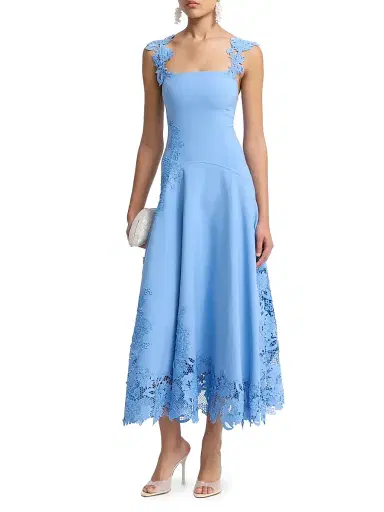 Oscar de la Renta Women's Porcelain Flower Guipure Cocktail Dress - Hydrangea | Thumbnail 3 Oscar de la Renta Women's Porcelain Flower Guipure Cocktail Dress - Hydrangea | Thumbnail 3