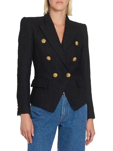 Balmain Women's Button-Detail Tweed Double-Breasted Jacket - Noir | Thumbnail 3 Balmain Women's Button-Detail Tweed Double-Breasted Jacket - Noir | Thumbnail 3
