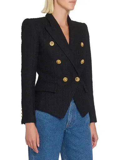 Balmain Women's Button-Detail Tweed Double-Breasted Jacket - Noir | Thumbnail 4 Balmain Women's Button-Detail Tweed Double-Breasted Jacket - Noir | Thumbnail 4