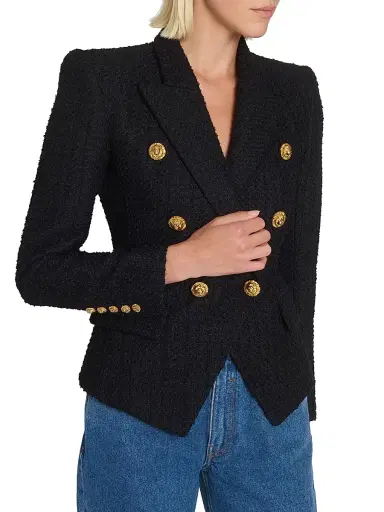 Balmain Women's Button-Detail Tweed Double-Breasted Jacket - Noir | Thumbnail 6 Balmain Women's Button-Detail Tweed Double-Breasted Jacket - Noir | Thumbnail 6