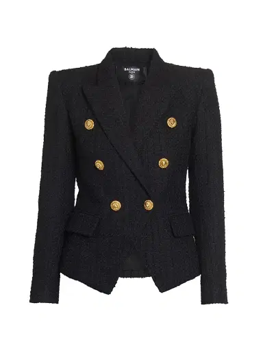 Balmain Women's Button-Detail Tweed Double-Breasted Jacket - Noir | Thumbnail 1 Balmain Women's Button-Detail Tweed Double-Breasted Jacket - Noir | Thumbnail 1