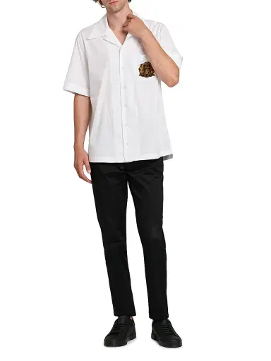 Dolce & Gabbana Men's Logo Seal-Embroidered Cotton Poplin Short-Sleeve Shirt - Bianco Ottico - Size 17.5 | Thumbnail 2 Dolce & Gabbana Men's Logo Seal-Embroidered Cotton Poplin Short-Sleeve Shirt - Bianco Ottico - Size 17.5 | Thumbnail 2