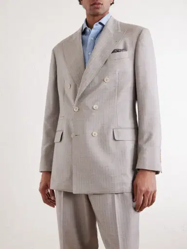 Brunello Cucinelli Double-Breasted Herringbone Cashmere and Silk-Blend Suit Jacket - Men | Thumbnail 3 Brunello Cucinelli Double-Breasted Herringbone Cashmere and Silk-Blend Suit Jacket - Men | Thumbnail 3
