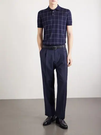 dunhill Checked Cotton and Mulberry Silk-Blend Jacquard Polo Shirt - Men | Thumbnail 2 dunhill Checked Cotton and Mulberry Silk-Blend Jacquard Polo Shirt - Men | Thumbnail 2