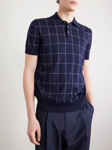 dunhill Checked Cotton and Mulberry Silk-Blend Jacquard Polo Shirt - Men | Thumbnail 3 dunhill Checked Cotton and Mulberry Silk-Blend Jacquard Polo Shirt - Men | Thumbnail 3