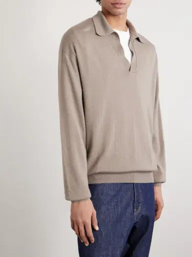 Auralee Open-Collar Cashmere and Silk-Blend Polo Shirt - Men | Thumbnail 3 Auralee Open-Collar Cashmere and Silk-Blend Polo Shirt - Men | Thumbnail 3