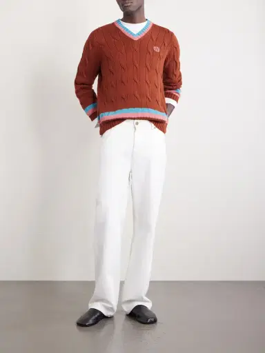 BODE Logo-Embroidered Cable-Knit Cotton Sweater - Men | Thumbnail 2 BODE Logo-Embroidered Cable-Knit Cotton Sweater - Men | Thumbnail 2