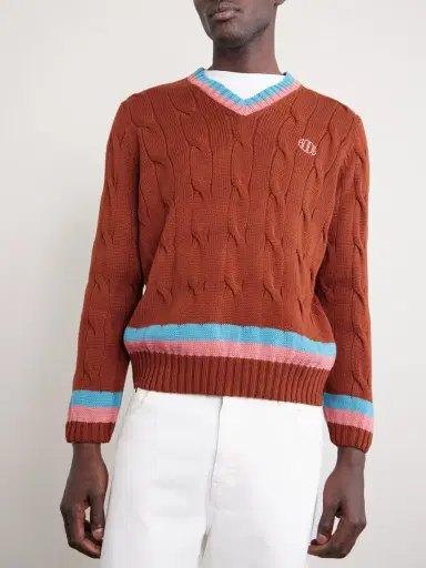BODE Logo-Embroidered Cable-Knit Cotton Sweater - Men | Thumbnail 3 BODE Logo-Embroidered Cable-Knit Cotton Sweater - Men | Thumbnail 3