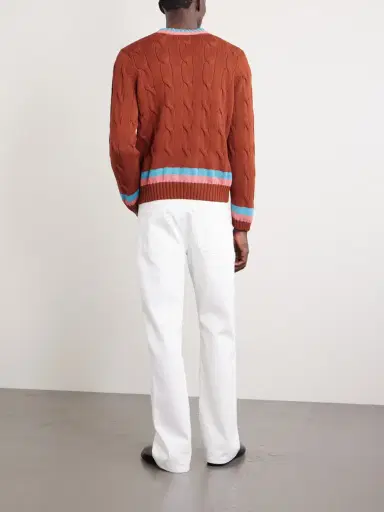 BODE Logo-Embroidered Cable-Knit Cotton Sweater - Men | Thumbnail 4 BODE Logo-Embroidered Cable-Knit Cotton Sweater - Men | Thumbnail 4