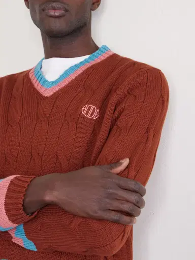 BODE Logo-Embroidered Cable-Knit Cotton Sweater - Men | Thumbnail 5 BODE Logo-Embroidered Cable-Knit Cotton Sweater - Men | Thumbnail 5