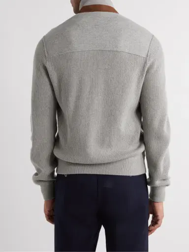 Loro Piana Suede-Trimmed Cashmere-Blend Zip-Up Cardigan - Men | Thumbnail 3 Loro Piana Suede-Trimmed Cashmere-Blend Zip-Up Cardigan - Men | Thumbnail 3