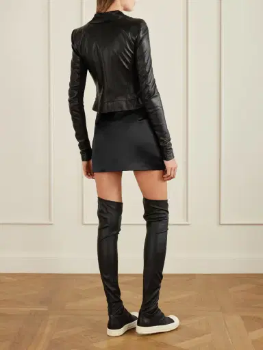 Rick Owens Satin Twill-trimmed Leather Jacket | Thumbnail 3 Rick Owens Satin Twill-trimmed Leather Jacket | Thumbnail 3