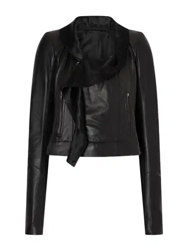 Rick Owens Satin Twill-trimmed Leather Jacket | Thumbnail 1 Rick Owens Satin Twill-trimmed Leather Jacket | Thumbnail 1
