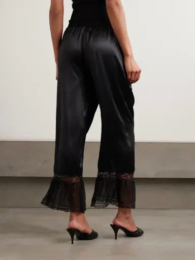 Saint Laurent Ruffled Lace-trimmed Silk-satin Wide-leg Pants | Thumbnail 3 Saint Laurent Ruffled Lace-trimmed Silk-satin Wide-leg Pants | Thumbnail 3