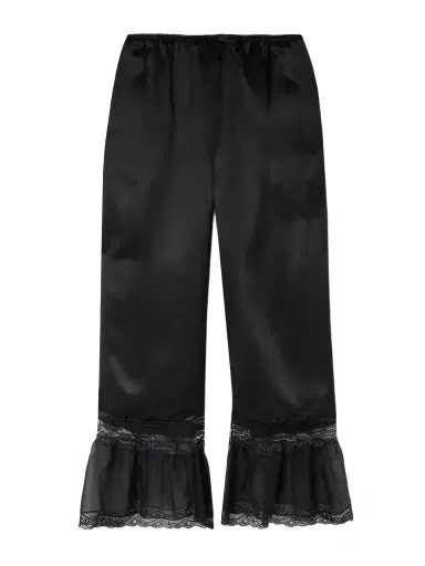 Saint Laurent Ruffled Lace-trimmed Silk-satin Wide-leg Pants | Thumbnail 1 Saint Laurent Ruffled Lace-trimmed Silk-satin Wide-leg Pants | Thumbnail 1