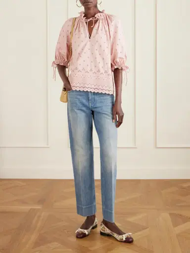 Valentino Garavani Tie-detailed Gathered Broderie Anglaise Cotton Blouse | Thumbnail 2 Valentino Garavani Tie-detailed Gathered Broderie Anglaise Cotton Blouse | Thumbnail 2